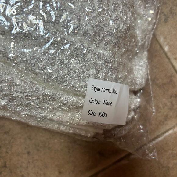 White Sequin Stretch Gown with Slit - Picture 6 of 6